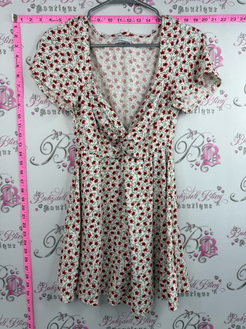 Urban Outfitters dress milkmaid white Cream Mini Dress with Red Floral Print